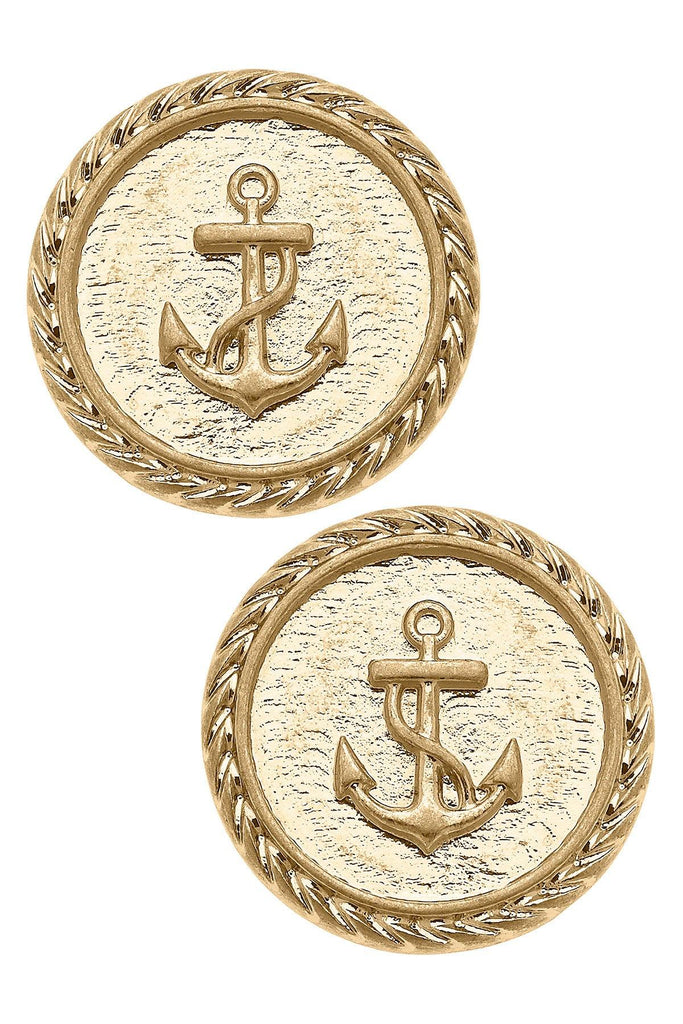 Rosemary Anchor Stud Earrings in Worn Gold - Canvas Style