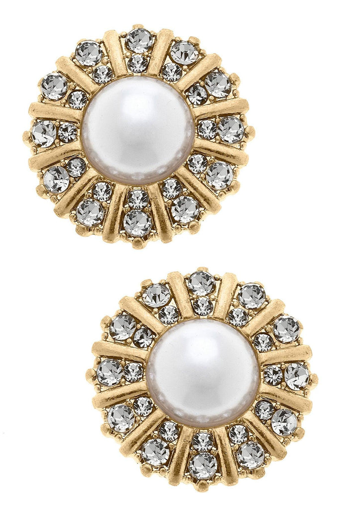 Saoirse Pearl & Rhinestone Stud Earrings in Ivory - Canvas Style