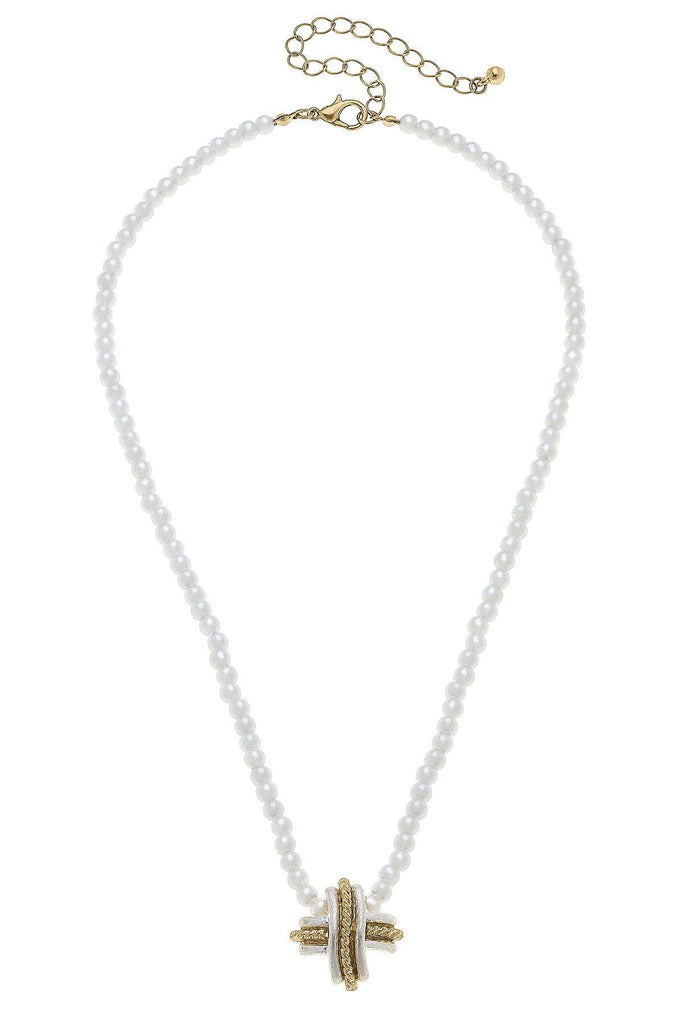 Serena Cross Beaded Pearls Necklace - Canvas Style