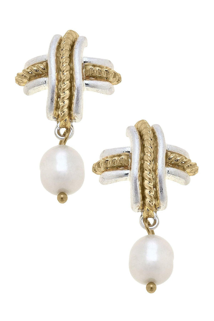 Serena Cross Pearl Drop Earrings - Canvas Style
