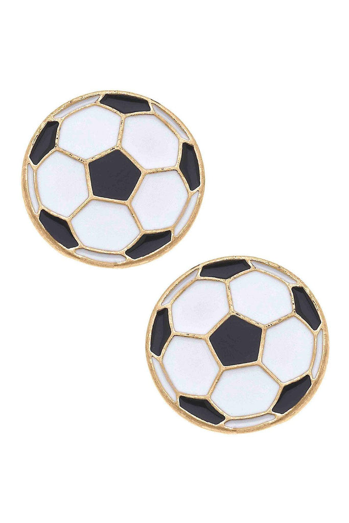 Soccer Ball Enamel Stud Earrings in Black & White - Canvas Style