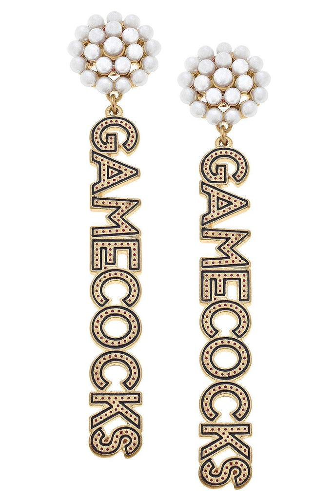 South Carolina Gamecocks Pearl Cluster Dotted Enamel Drop Earrings - Canvas Style