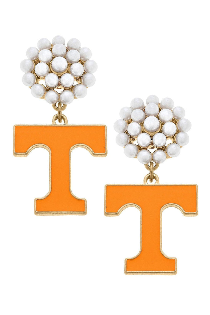 Tennessee Volunteers Pearl Cluster Enamel Drop Earrings - Canvas Style