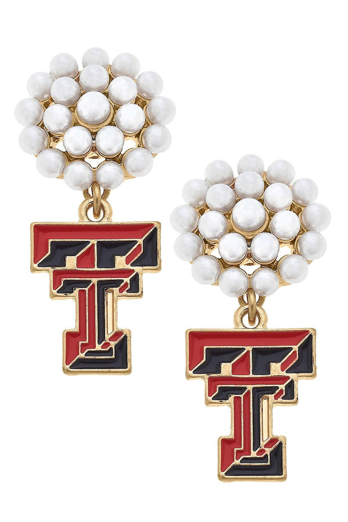 Texas Tech Red Raiders Pearl Cluster Enamel Drop Earrings - Canvas Style
