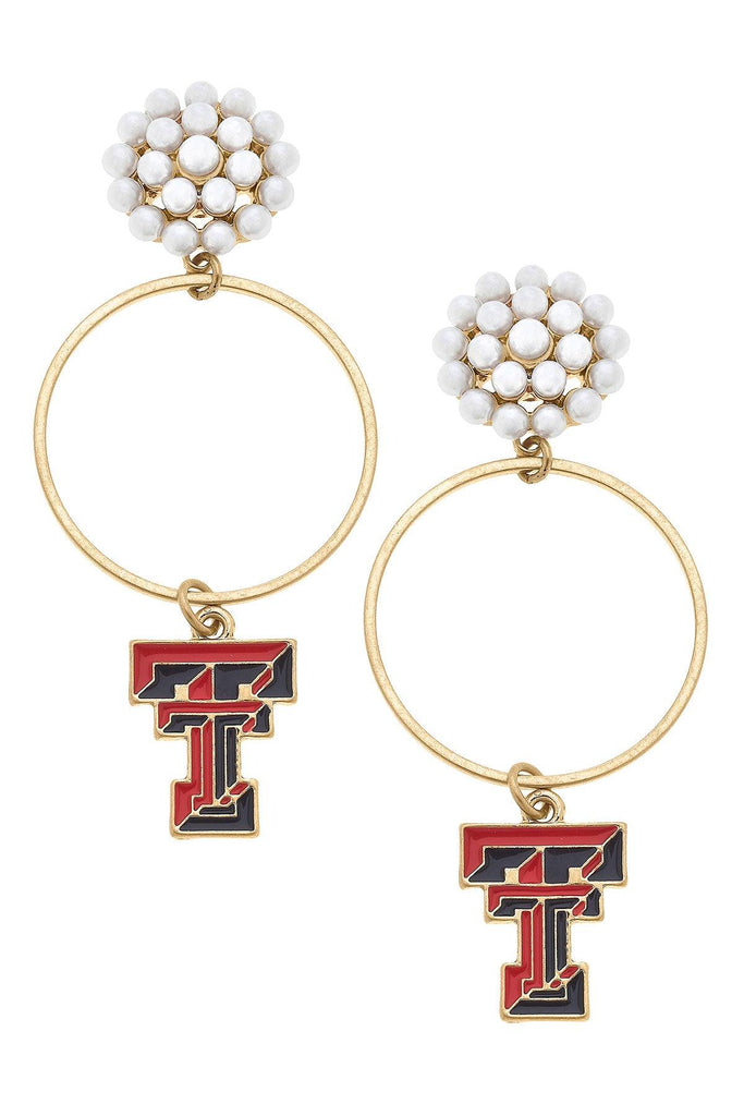 Texas Tech Red Raiders Pearl Cluster Enamel Hoop Earrings - Canvas Style