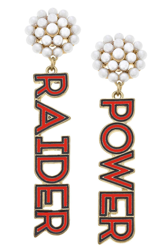 Texas Tech Red Raiders Pearl Cluster Outline Enamel Drop Earrings - Canvas Style