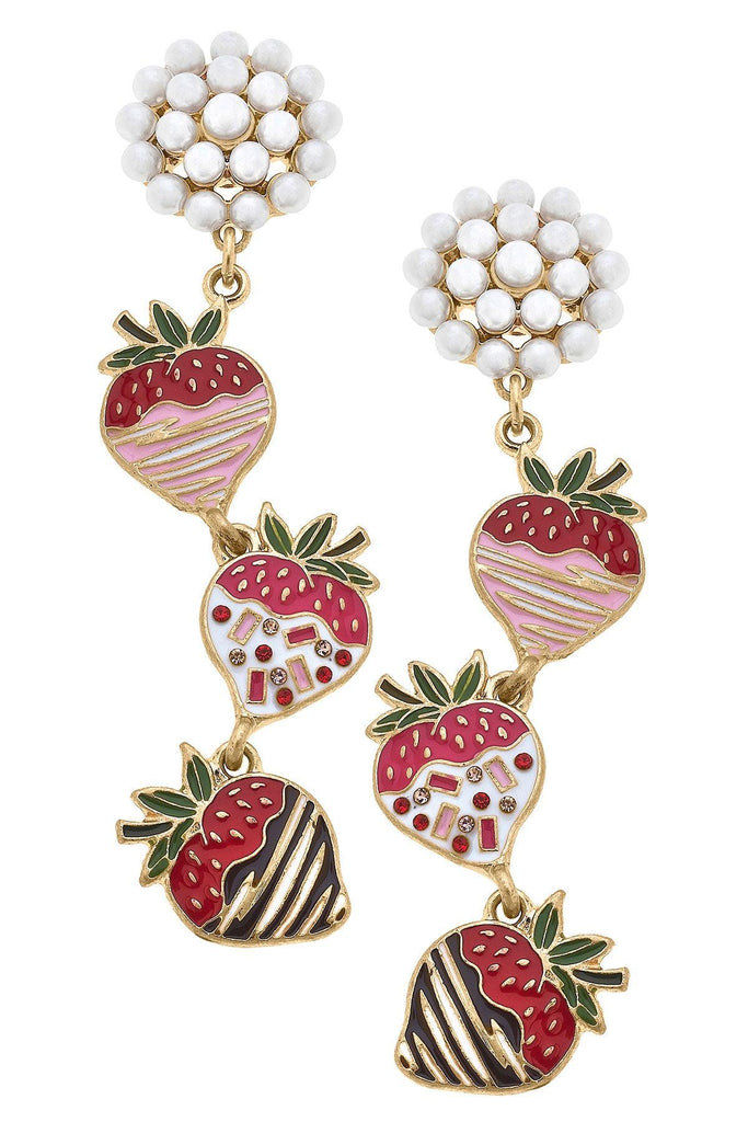 Tish Chocolate Covered Strawberries Linked Enamel Earrings - Canvas Style