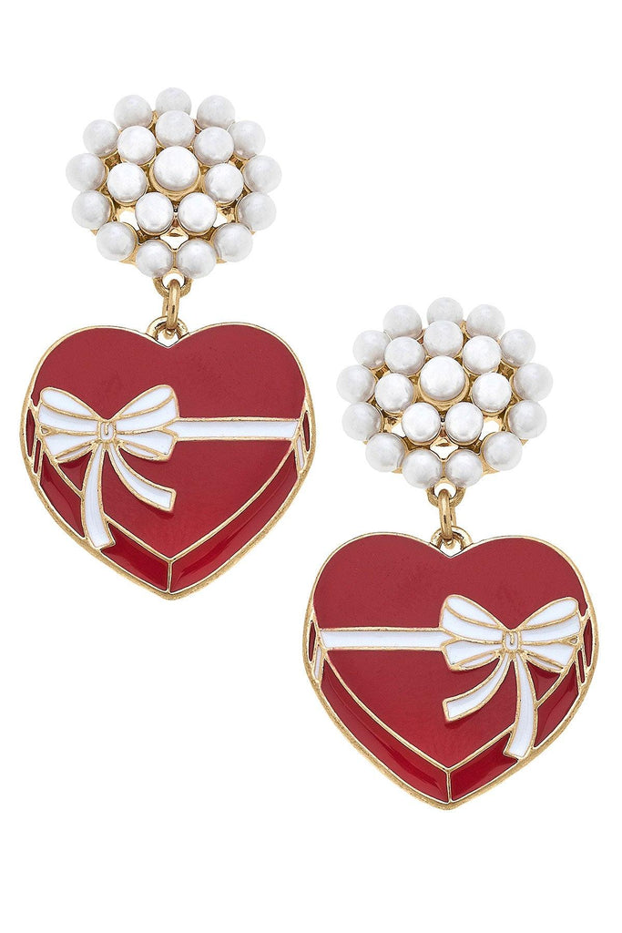 Valentine's Day Box of Chocolates Enamel Earrings - Canvas Style