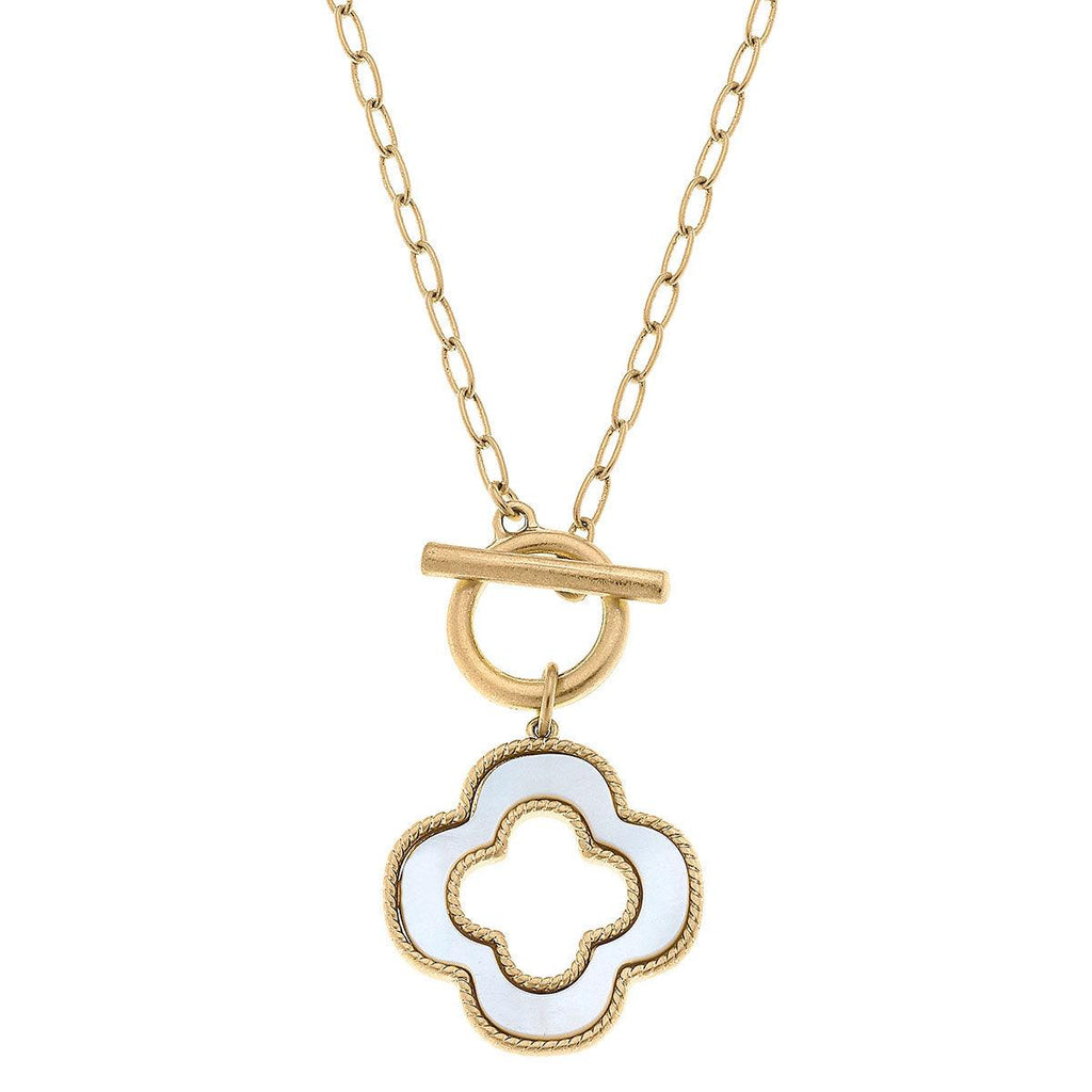 Sadie Clover T-Bar Necklace in Mother of Pearl - Canvas Style