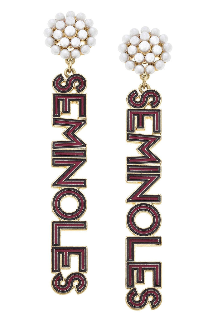 Florida State Seminoles Pearl Cluster Outline Enamel Drop Earrings - Canvas Style