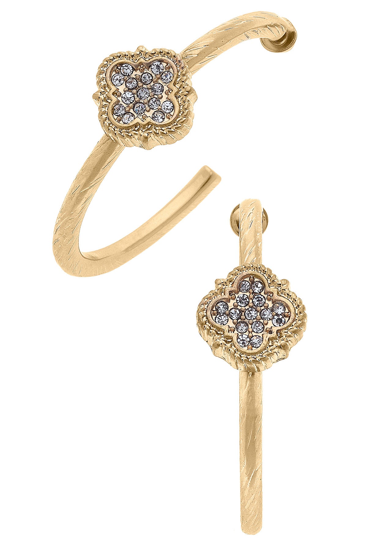 Gold Corrine Pave Clover Hoop Earrings - McClard's Gifts