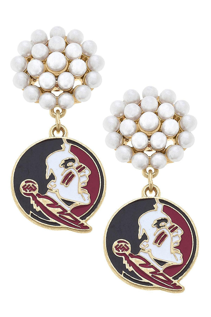 Florida State Seminoles Pearl Cluster Enamel Drop Earrings in Garnet/Black - Canvas Style