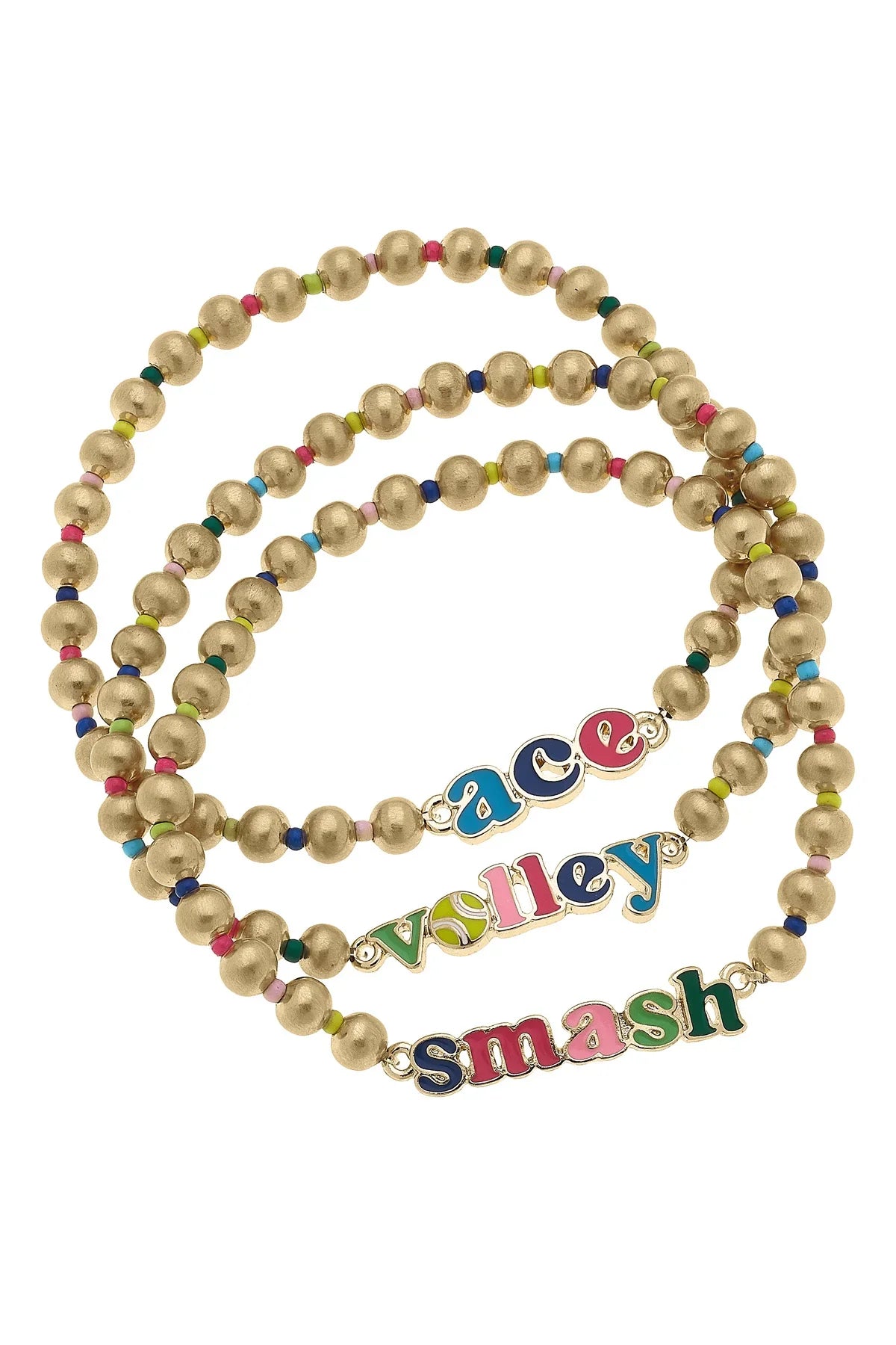 Ace Volley Smash Rainbow Ball Bead Stretch Bracelet Set of 3