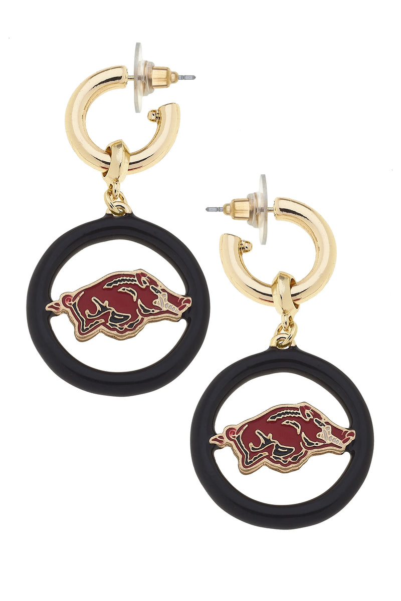 Arkansas Razorbacks Logo Medallion Drop Hoop Earrings – Canvas Style