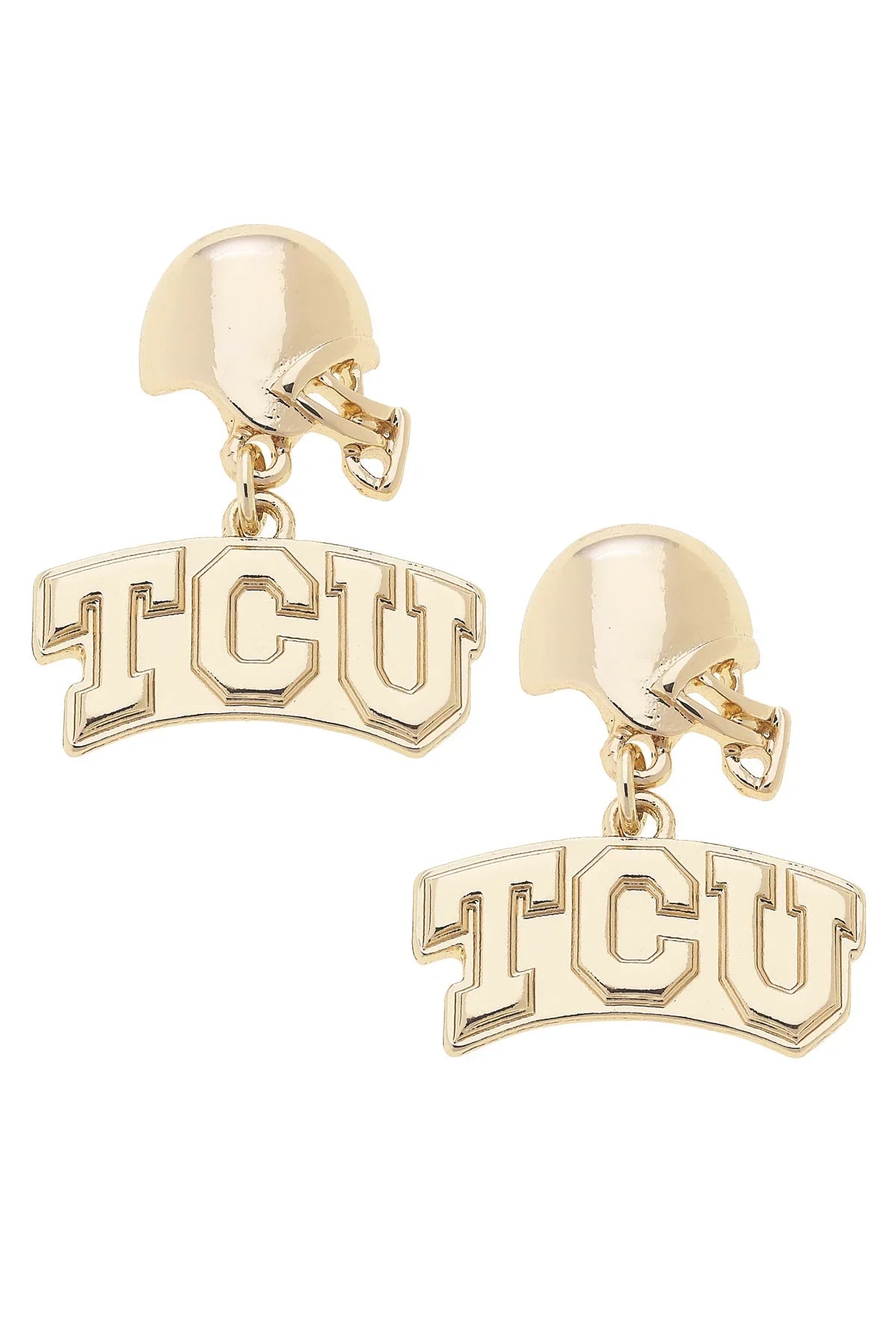 TCU Horned Frogs Logo Helmet Earrings in Shiny Gold – Canvas Style