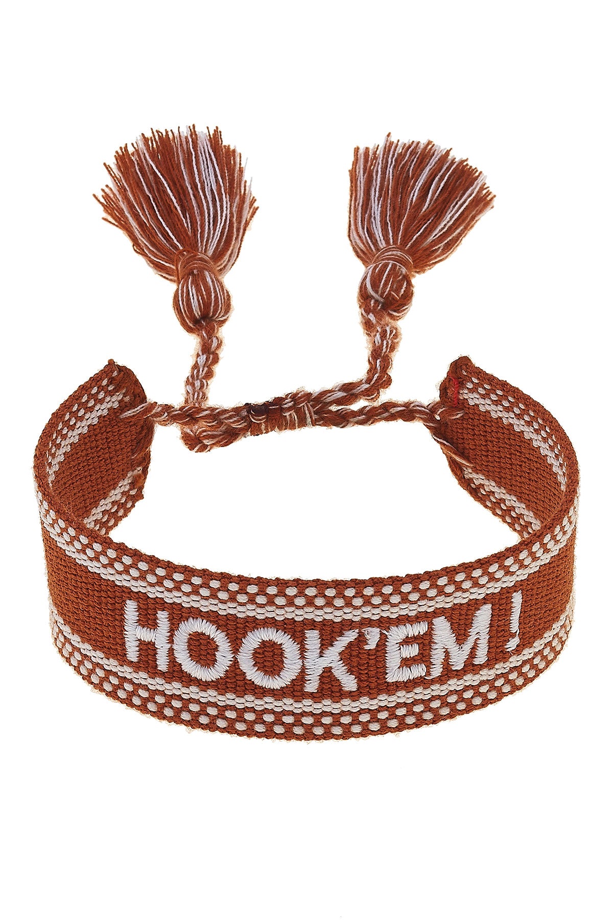 Texas Longhorns Woven Tassel Bracelet in Burnt Orange/White