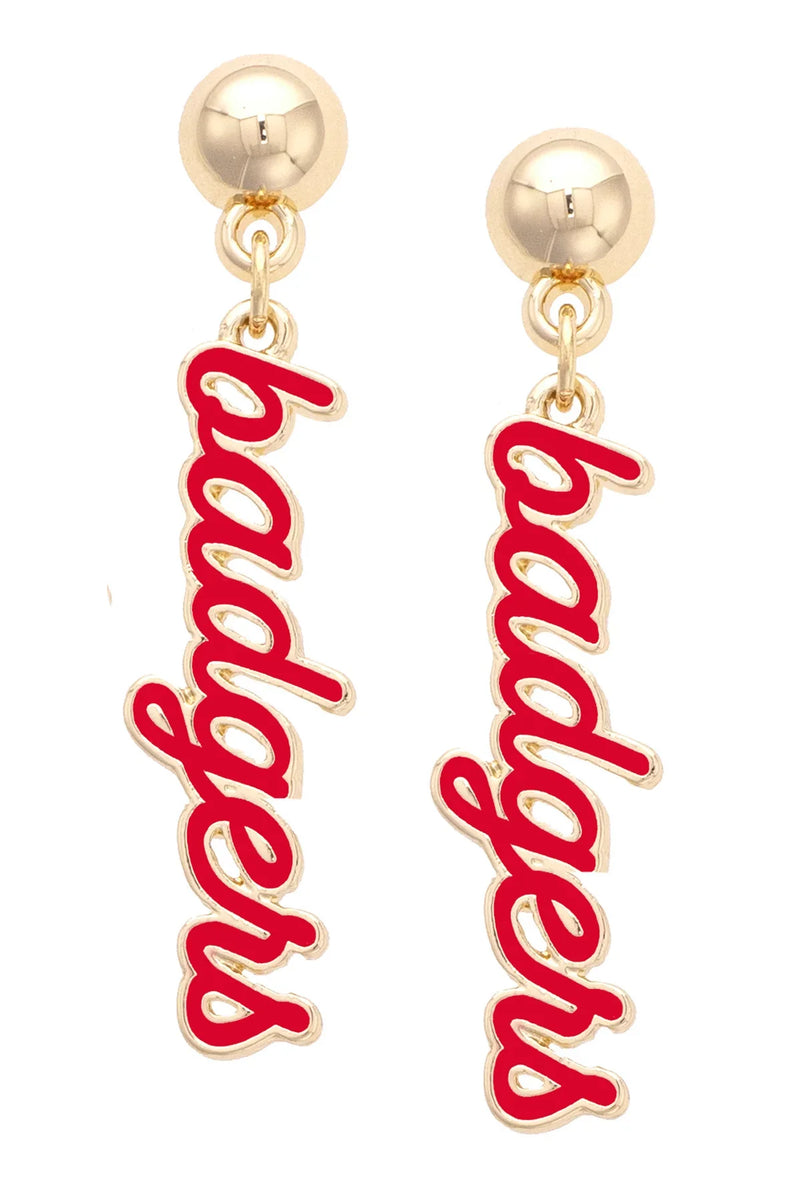Wisconsin Badgers Enamel Script Earring in Shiny Gold – Canvas Style