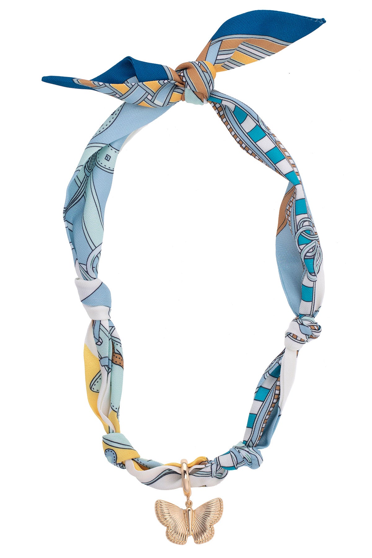 Desiree Butterfly Scarf Necklace in Light Blue/White/Yellow