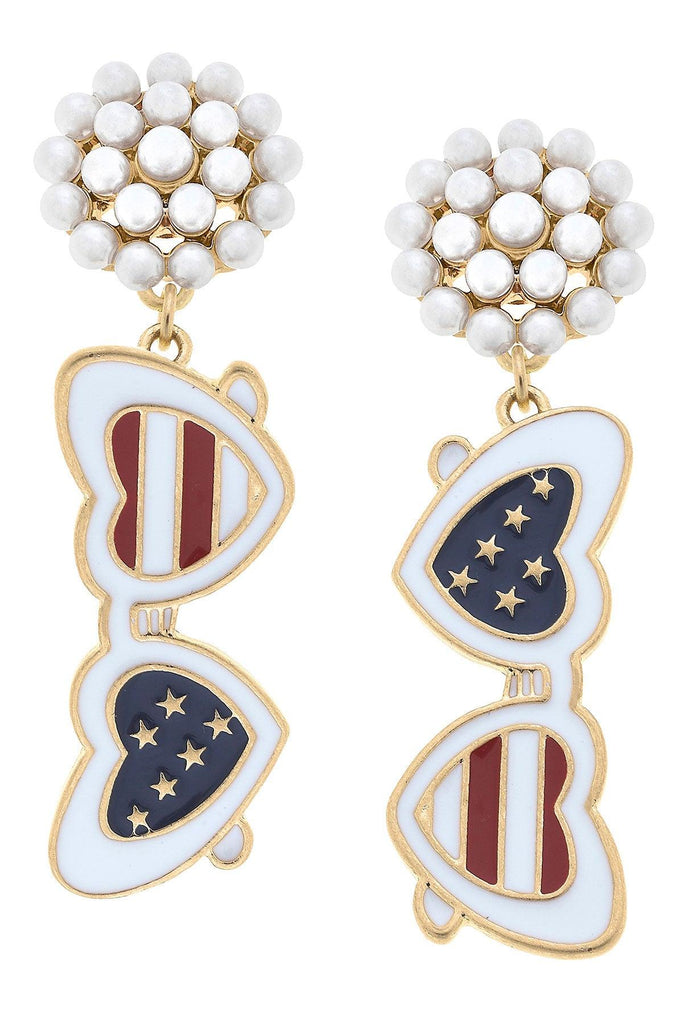 4th of July Heart Sunnies Pearl Cluster Enamel Earrings - Canvas Style