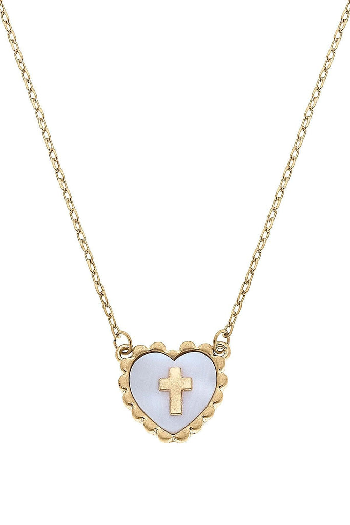 Addi Heart Cross Necklace in Worn Gold - Canvas Style