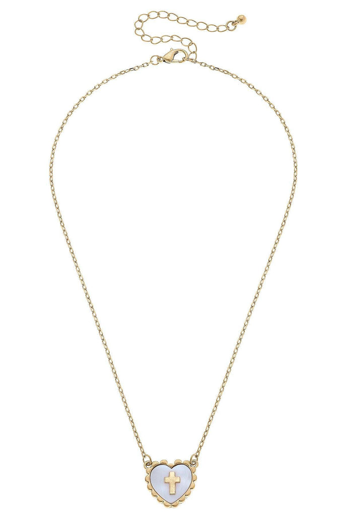 Addi Heart Cross Necklace in Worn Gold - Canvas Style