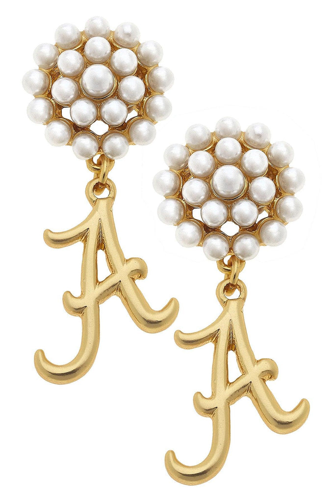 Alabama Crimson Tide Pearl Cluster 24K Gold Plated Logo Earrings - Canvas Style
