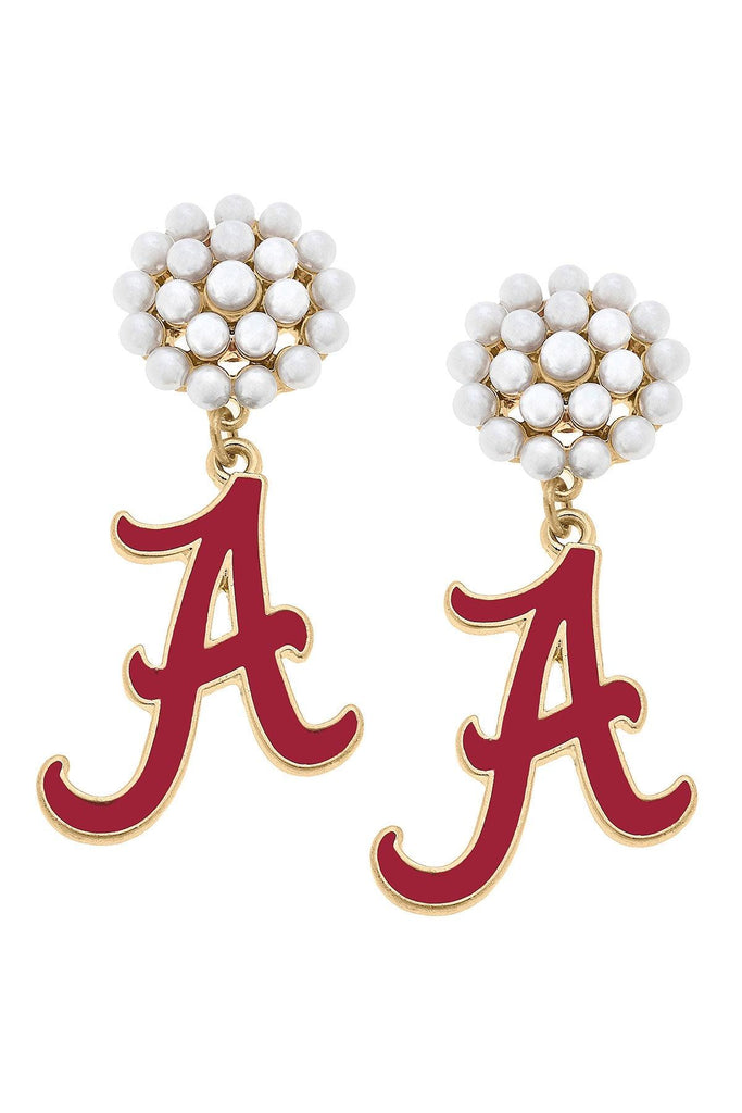 Alabama Crimson Tide Pearl Cluster Enamel Drop Earrings - Canvas Style