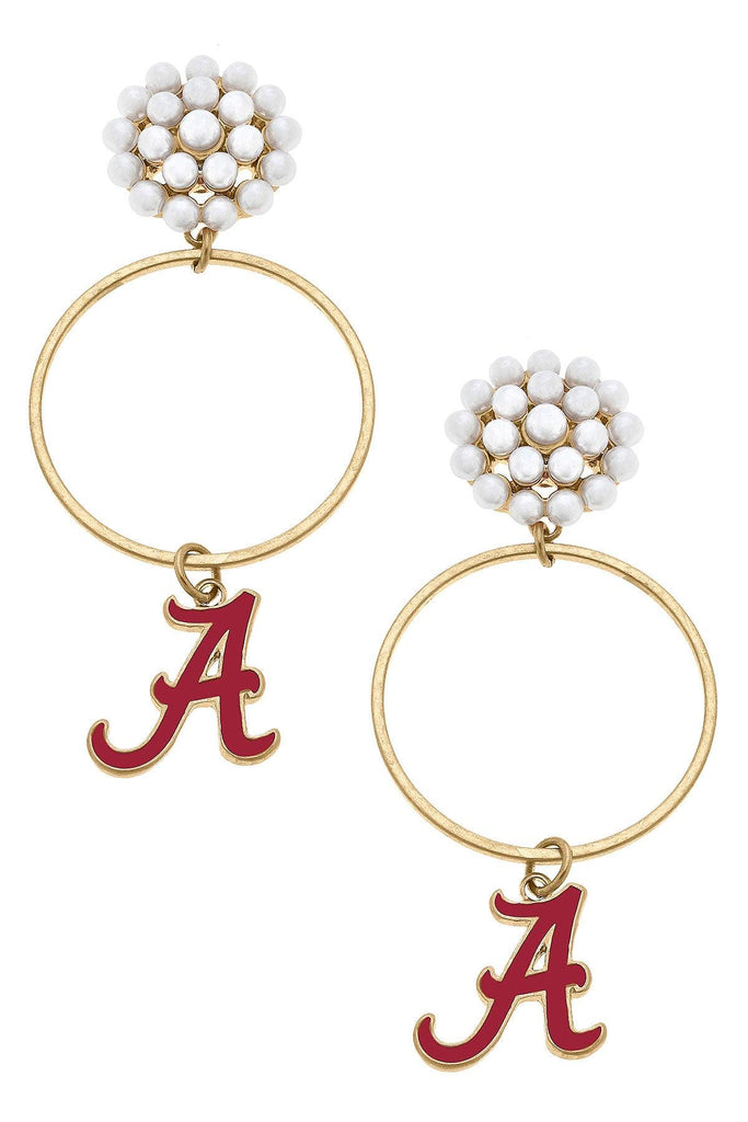 Alabama Crimson Tide Pearl Cluster Enamel Hoop Earrings - Canvas Style