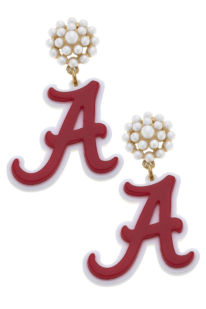 Alabama Crimson Tide Pearl Cluster Resin Logo Earrings - Canvas Style