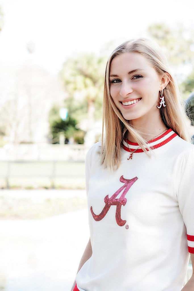 Alabama Crimson Tide Resin Logo Drop Hoop Earrings - Canvas Style