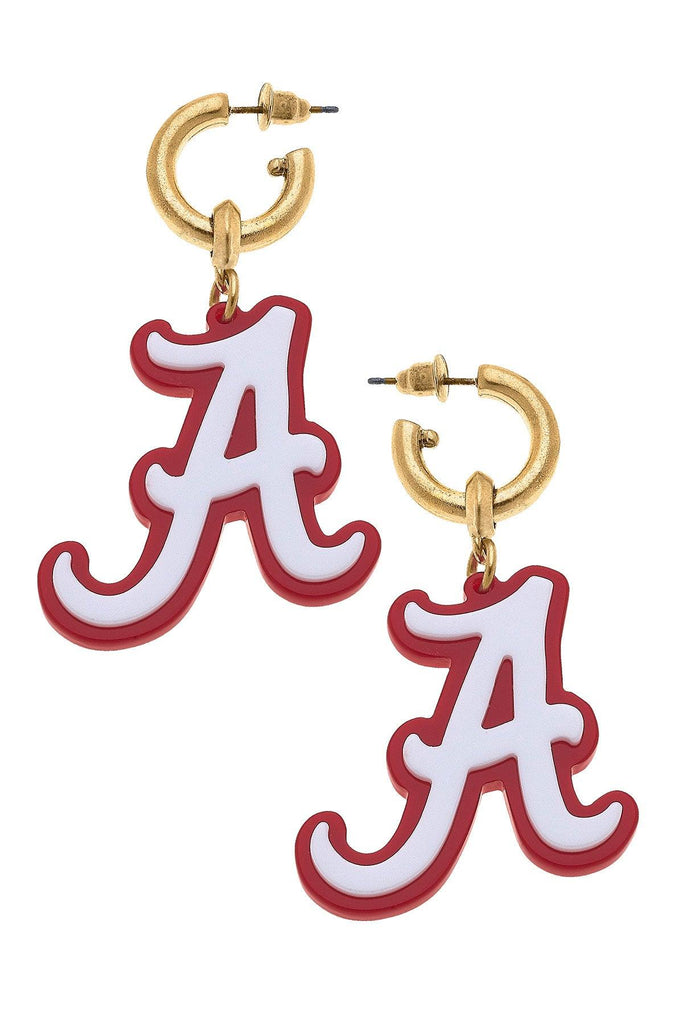 Alabama Crimson Tide Resin Logo Drop Hoop Earrings - Canvas Style