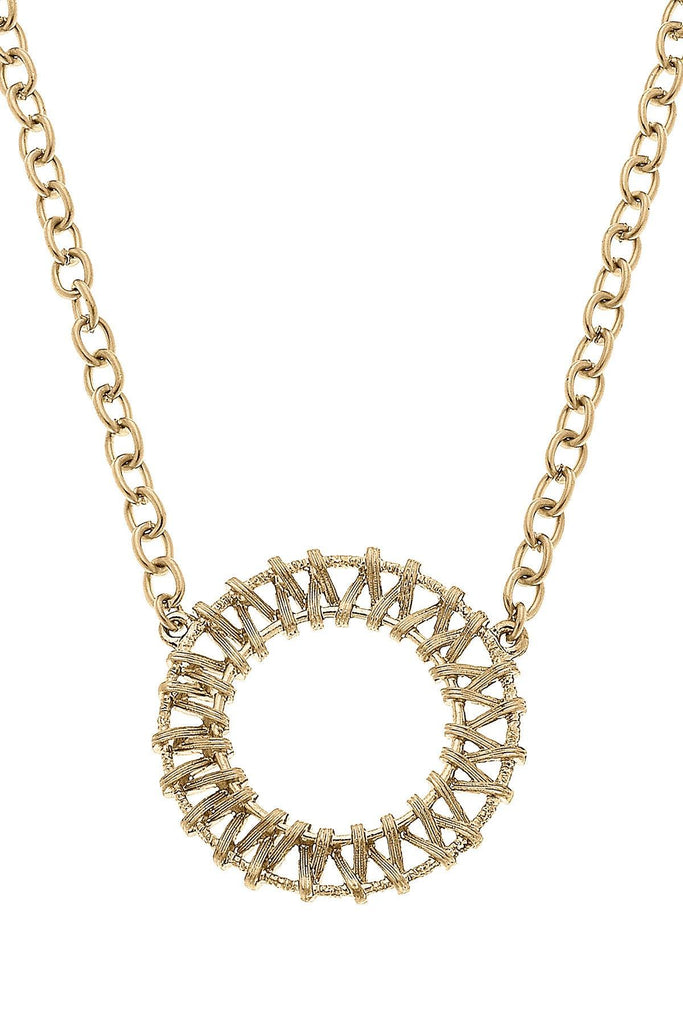 Alexandra Metal-Plated Rattan Necklace in Worn Gold - Canvas Style