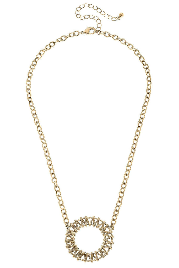 Alexandra Metal-Plated Rattan Necklace in Worn Gold - Canvas Style