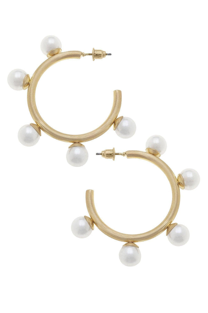 Allison Ball Bead Hoop Earrings in Ivory - Canvas Style