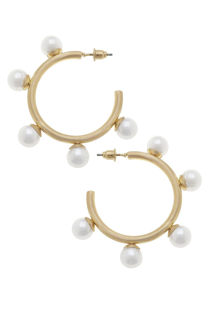 Allison Ball Bead Hoop Earrings in Ivory Pearl - Canvas Style
