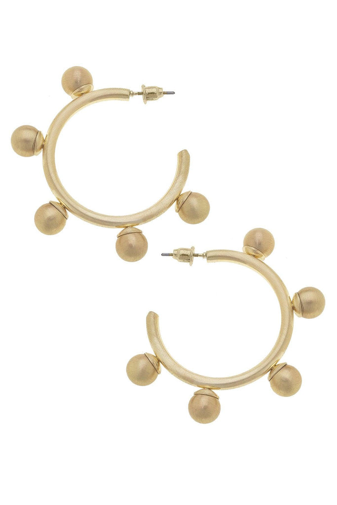 Allison Ball Bead Hoop Earrings in Satin Gold - Canvas Style