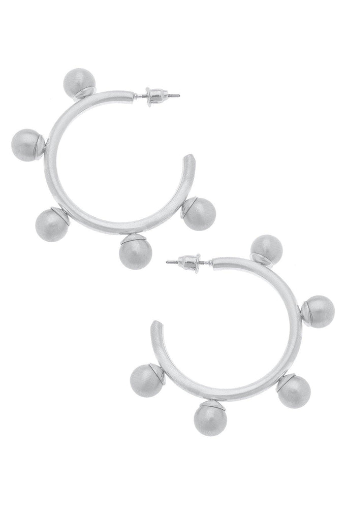 Allison Ball Bead Hoop Earrings in Satin Silver - Canvas Style