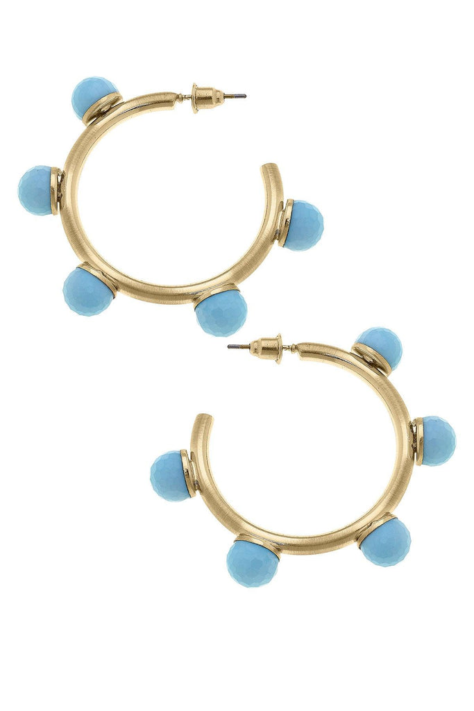 Allison Resin Beaded Hoop Earrings in Light Blue - Canvas Style