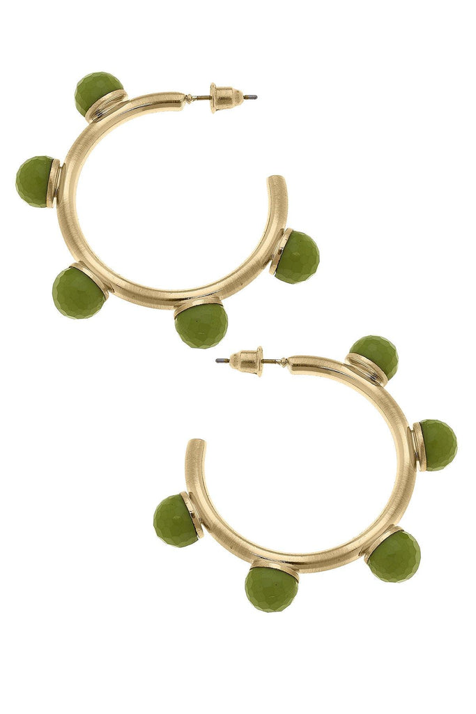 Allison Resin Beaded Hoop Earrings in Lime Green - Canvas Style