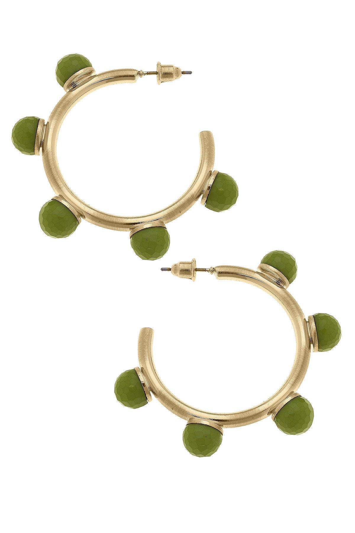 Allison Resin Beaded Hoop Earrings in Lime Green