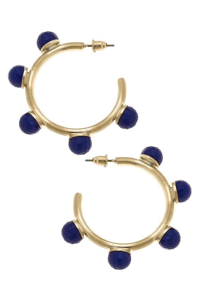 Allison Resin Beaded Hoop Earrings in Navy - Canvas Style