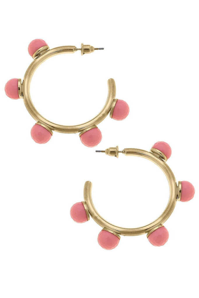 Allison Resin Beaded Hoop Earrings in Pink - Canvas Style