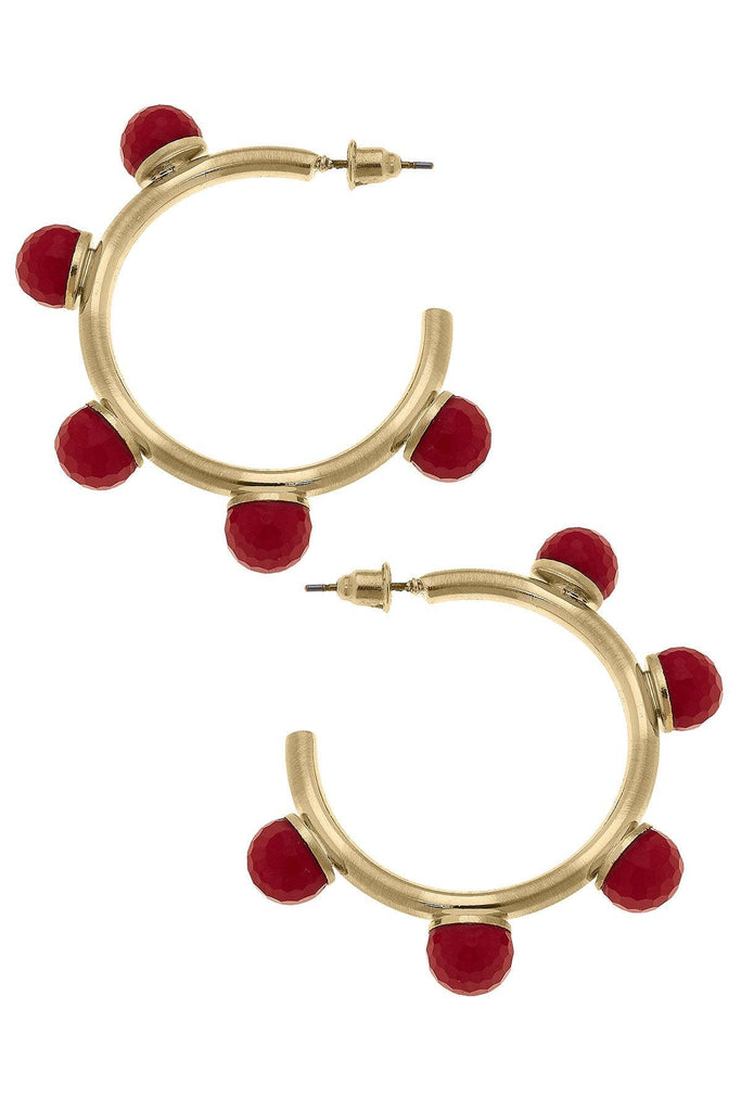 Allison Resin Beaded Hoop Earrings in Red - Canvas Style