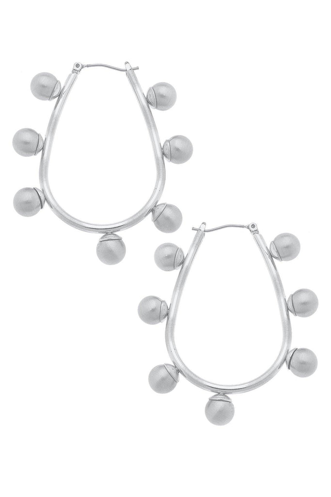 Allison Studded Metal Teardrop Hoop Earrings in Satin Silver - Canvas Style