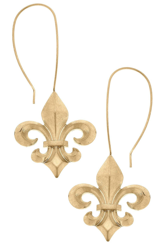 Allure Bourbon Fleur de Lis Statement Earrings in Worn Gold - Canvas Style