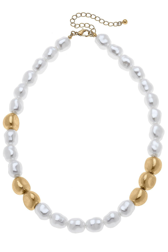 Amber Baroque Pearl & Ball Bead Necklace in Ivory - Canvas Style