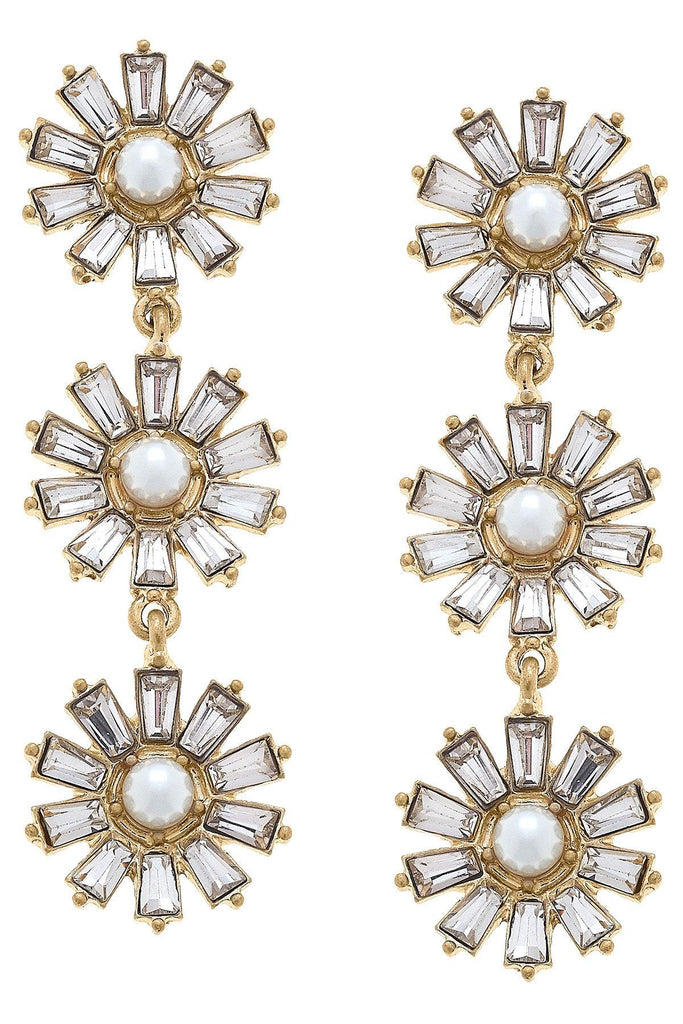 Amelia Pearl and Rhinestone Linked Drop Earrings in Ivory - Canvas Style