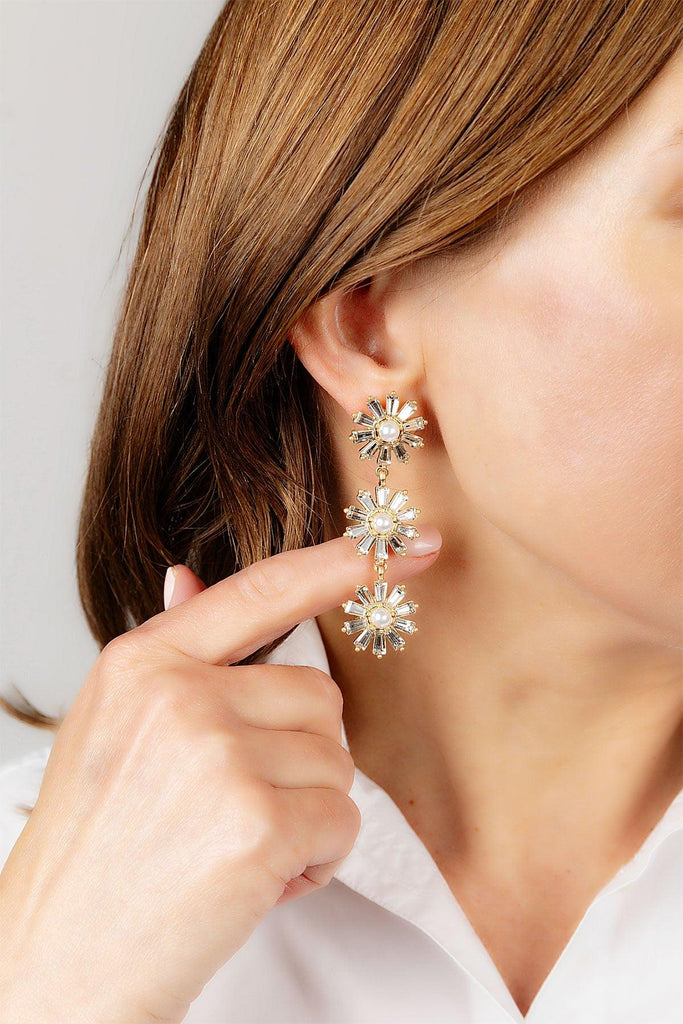 Amelia Pearl and Rhinestone Linked Drop Earrings in Ivory - Canvas Style