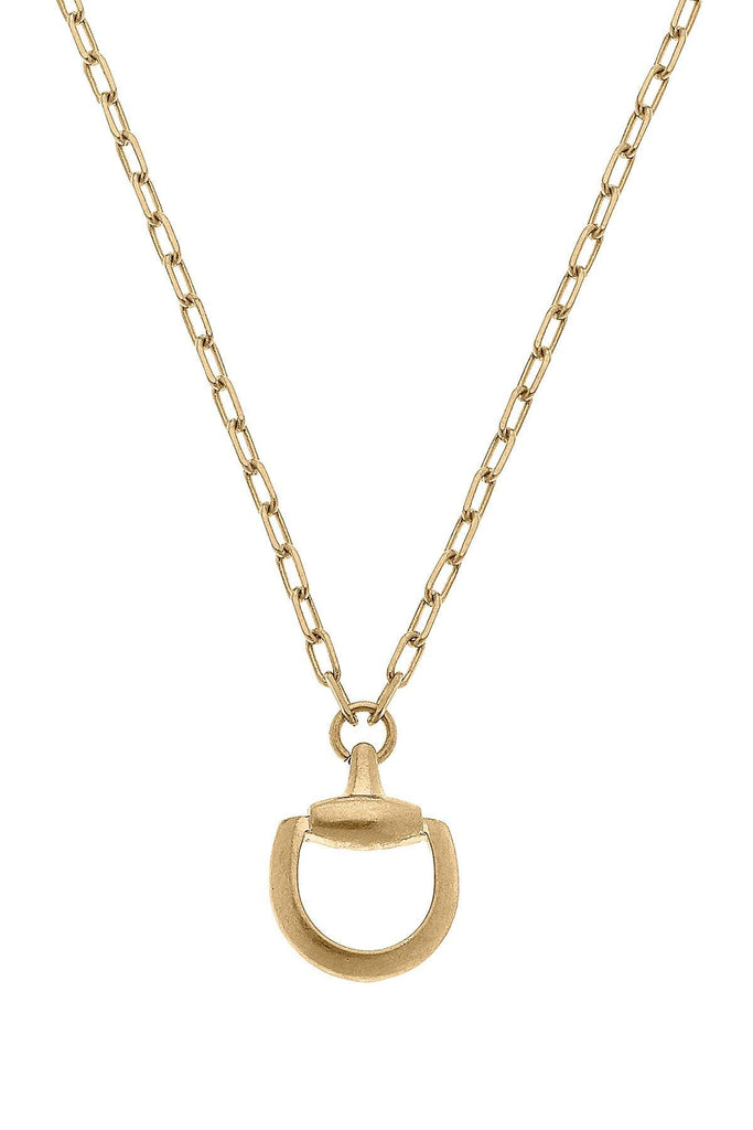 Andie Horsebit Pendant Chain Necklace in Worn Gold - Canvas Style