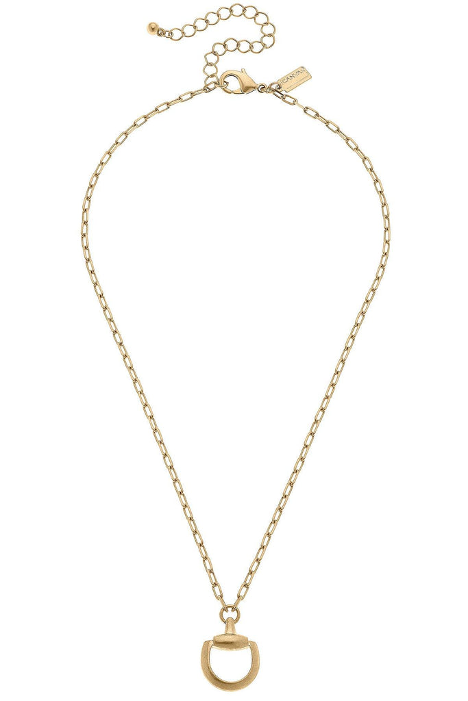 Andie Horsebit Pendant Chain Necklace in Worn Gold - Canvas Style